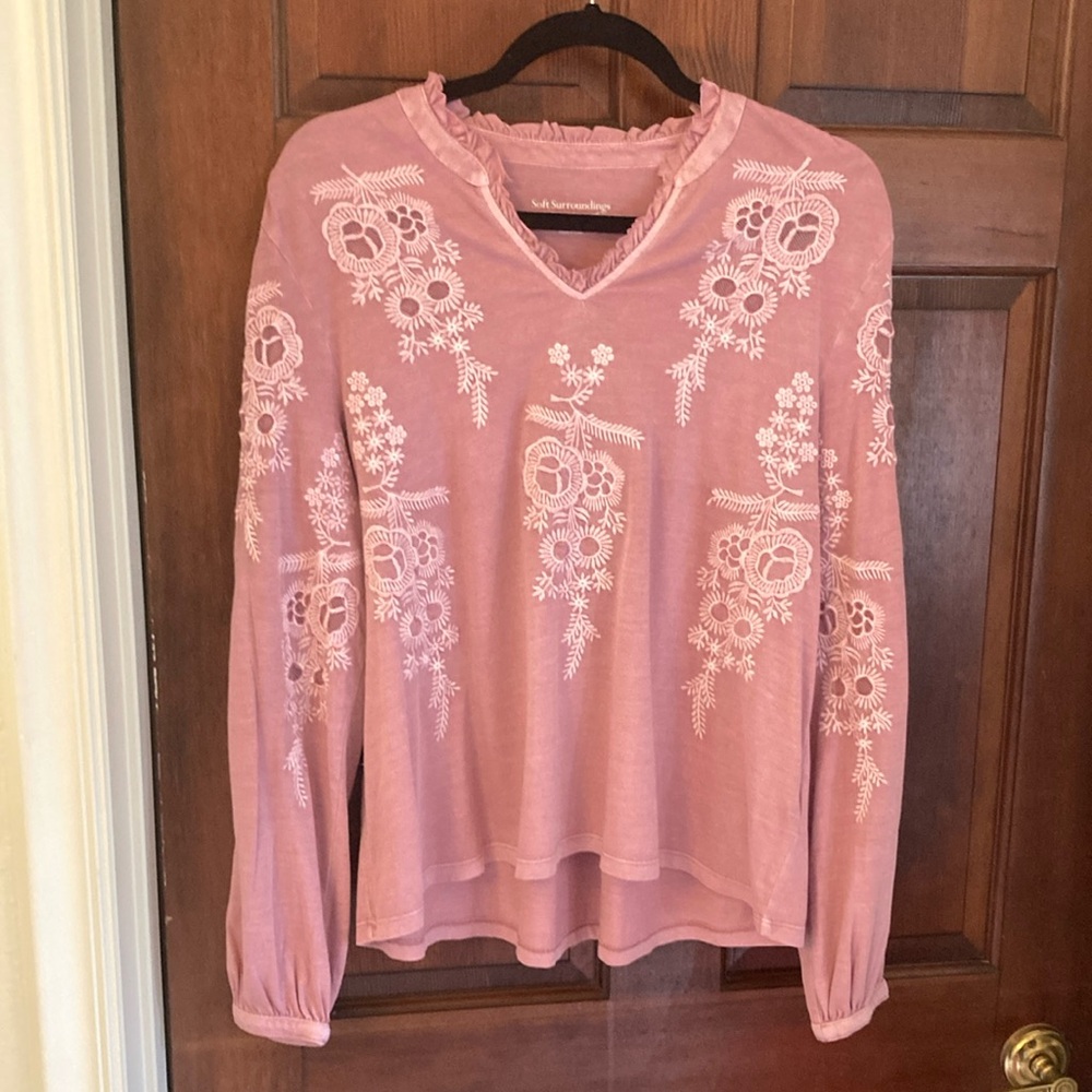 Women's Pink Embroidered Long-Sleeve Top by Soft Surroundings